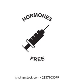 Hormones free label icon  in black flat glyph, filled style isolated on white background