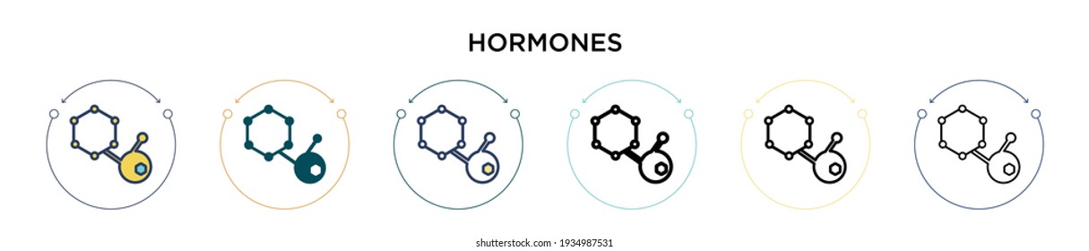 Hormones icon in filled, thin line, outline and stroke style. Vector illustration of two colored and black hormones vector icons designs can be used for mobile, ui, web
