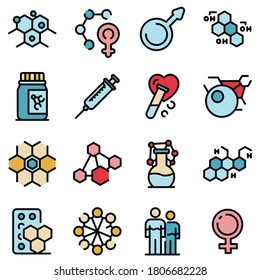 Iconos de hormonas establecidos. Conjunto de esquemas de hormonas vectoriales iconos de línea delgada plano sobre blanco