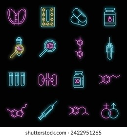 Hormones icons set. Outline set of hormones vector icons neon color on black