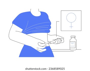 Hormones injection abstract concept vector illustration. Woman giving injection herself, gynecology, in vitro fertilization sector, reproductive medicine and infertility abstract metaphor.