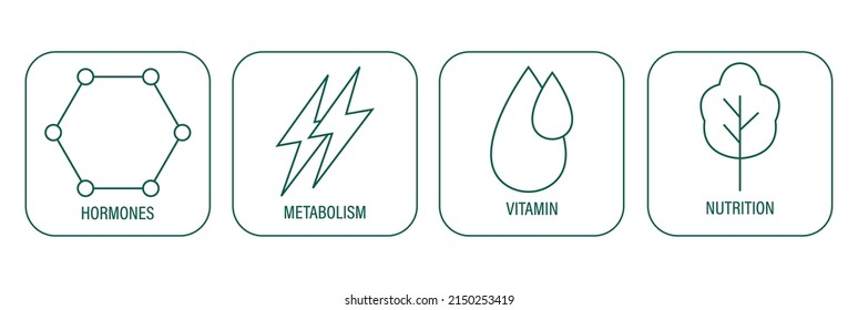 Hormones, Metabolism, Vitamin, Nutrition Icons For Packaging Design Amazon Listing Vector Illustration