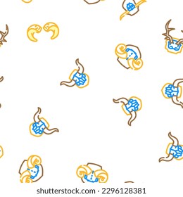 horn animal head wild vector seamless pattern thin line illustration