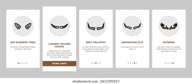 horn animal wildlife nature onboarding mobile vector. horned head, cow mammal, bull deer, antelope bone, black trophy, ram horn animal wildlife nature Illustration