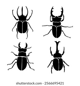 Horn beetle silhouette Flying insects wildlife set collection