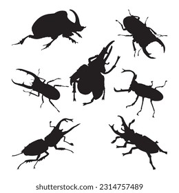 horn beetle silhouette set collection isolated black on white background vector illustration