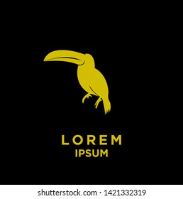 horn bill bird gold color silhouette black background isolated logo icon design vector illustration