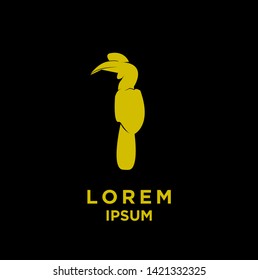 horn bill bird gold color silhouette black background isolated logo icon design vector illustration