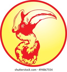 Horn bill on the yellow circle.