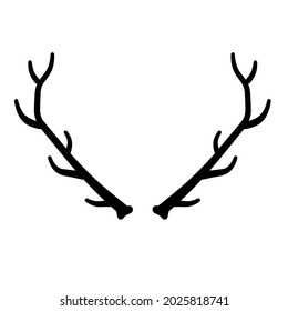 Horn of deer or elk. Hunting trophy. Black and white silhouette of antler.