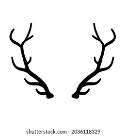 Horn of deer or elk. Hunting trophy. Black and white silhouette of antler.