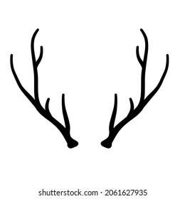 Horn of deer or elk. Hunting trophy. Black and white silhouette of antler.