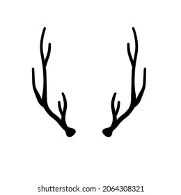 Horn of deer or elk. Hunting trophy. Black and white silhouette of antler.