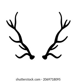 Horn of deer or elk. Hunting trophy. Black and white silhouette of antler.