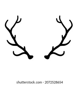 Horn of deer or elk. Hunting trophy. Black and white silhouette of antler.