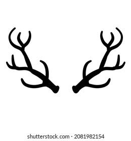 Horn of deer or elk. Hunting trophy. Black and white silhouette of antler.