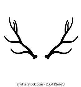 Horn of deer or elk. Hunting trophy. Black and white silhouette of antler.