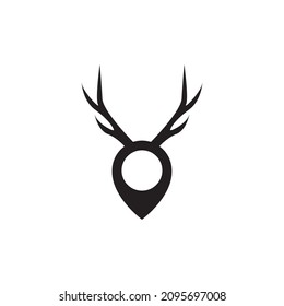 horn deer with pin map location logo design vector graphic symbol icon sign illustration creative idea