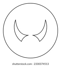 Horn of devil horns monster from hell Halloween carnival concept demon satan evil icon in circle round black color vector illustration image outline contour line thin style