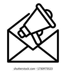 Cuerno en un icono de sobre. Cuerno de contorno en un icono de vector de sobre para el diseño web aislado en fondo blanco