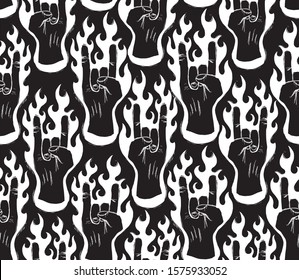 Horn gesture. Hard rock theme pattern. 