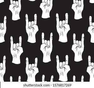Horn gesture. Hard rock theme pattern. 