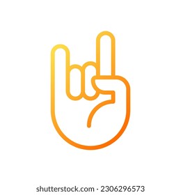 Horn gesture pixel perfect gradient linear vector icon. Punk subculture symbol. Expression. Body language. Thin line color symbol. Modern style pictogram. Vector isolated outline drawing