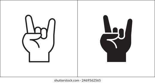 Horn hand icon. Bull horn hand symbol. Two finger hand sign gesture. Vector stock illustration. Flat and line design style. Isolated on white background.