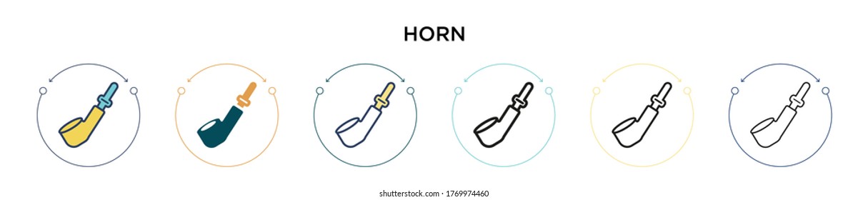 Horn Symbol in vollem, dünnen Linie, Umriss und Strich Stil. Vektorgrafik von zwei farbigen und schwarzen Vektorgrafiken-Designs kann für mobile, i, web-basierte