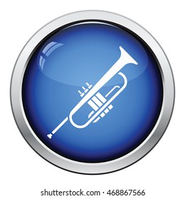 Horn icon. Glossy button design. Vector illustration.