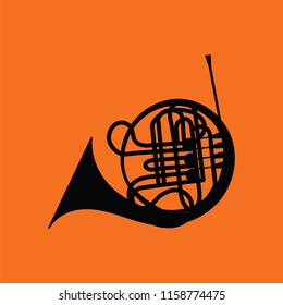 Horn icon. Orange background with black. Vector illustration.