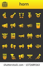 horn icon set. 26 filled horn icons.   