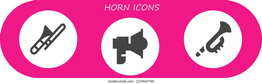  horn icon set. 3 filled horn icons. Simple modern icons about  - Trombone, Loudspeaker, Trumpet