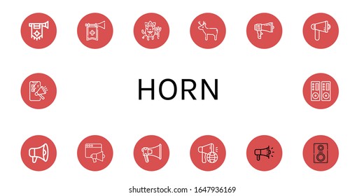 horn icon set. Collection of Trumpet, Devil, Deer, Megaphone, Loudspeaker icons
