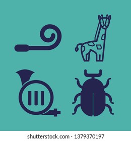 horn icon set with tuba, party blower and giraffe vector illustration