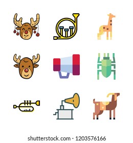 horn icon set. vector set about beetle, goat, phonograph and french horn icons set.