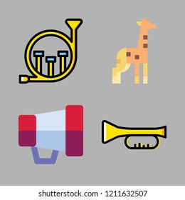 horn icon set. vector set about megaphone, french horn, giraffe and trumpet icons set.