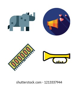 Horn Icon Set. Vector Set About Rhinoceros, Trumpet, Megaphone And Ram Icons Set.