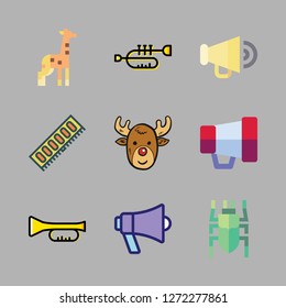 horn icon set. vector set about beetle, reindeer, megaphone and trumpet icons set.