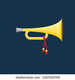 horn icon, horn symbol. Flat vector sign isolated on blue background. Simple vector illustration for graphic and web design.