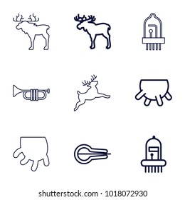 Horn icons. set of 9 editable outline horn icons such as udder, moose, musical instrument, deer