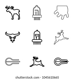 Horn icons. set of 9 editable outline horn icons such as moose, bull skull, deer, musical instrument