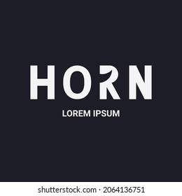 HORN logo with negative space rhino horn in the letter R. suitable for companies, brands, business cards, etc.