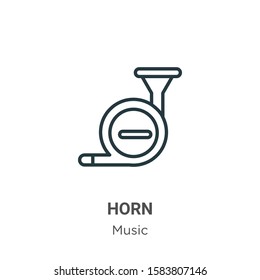 Horn outline vector icon. Thin line black horn icon, flat vector simple element illustration from editable music concept isolated on white background