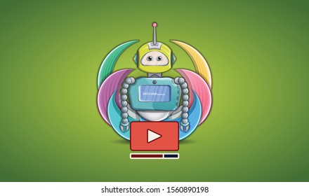 horn over throne video channel profile logo with robot character-stock vector