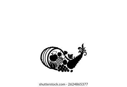 A horn of plenty filled with fruits silhouette on white background