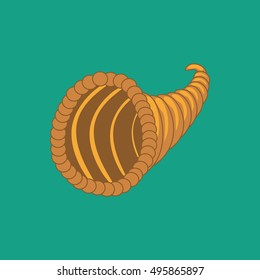 Horn of plenty on the green background. Vector illustration