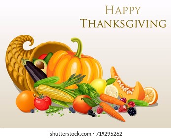 horn of plenty. Thanksgiving card