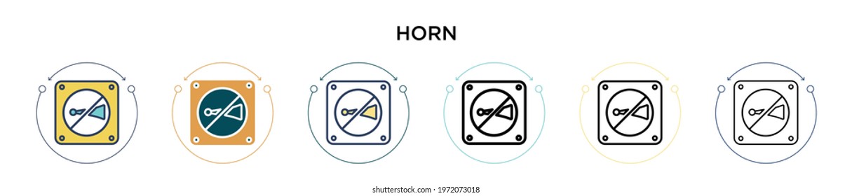 Horn sign icon in filled, thin line, outline and stroke style. Vector illustration of two colored and black horn sign vector icons designs can be used for mobile, ui, web