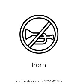 Horn sign icon. Trendy modern flat linear vector Horn sign icon on white background from thin line traffic sign collection, editable outline stroke vector illustration